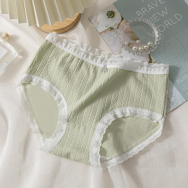 Cream Girl Underwear Sweet Lace Briefs Pure Cotton Skin Friendly Breathable Bag Hip High Elastic Mid Waist Underwear for Women Panties