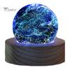 Faux Crystal Glass Balls USB Powered LED Chakra Ball with Wooden Base Ice Cracked Spheres Night Light for Meditation Home Table Decor