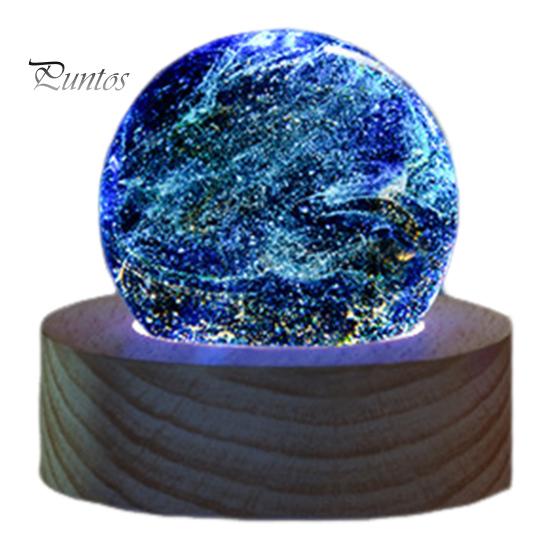 Faux Crystal Glass Balls USB Powered LED Chakra Ball with Wooden Base Ice Cracked Spheres Night Light for Meditation Home Table Decor