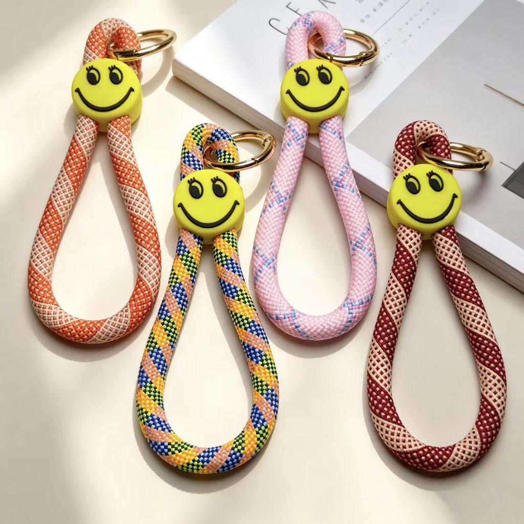 Durable Woven Phone Lanyard with Smiley Keychain Pendant