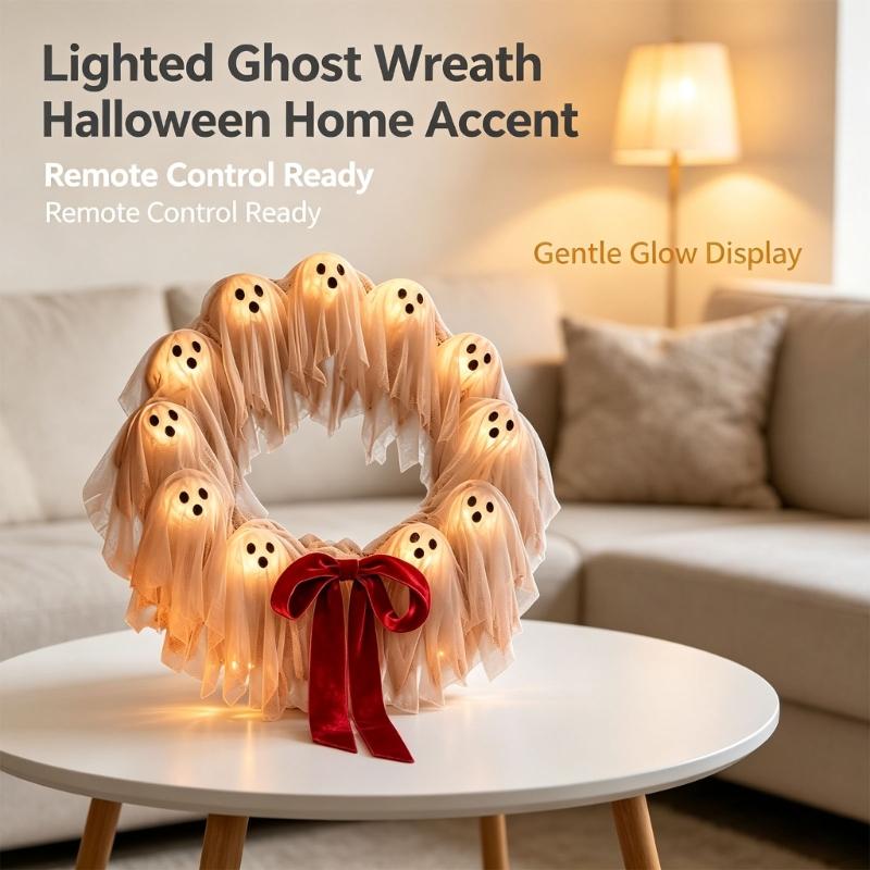 Lighted Character Wreath For Entry Display, 12 Warm Lights, Remote Control, Dimmable 8 Modes, Indoor Timer Accent
