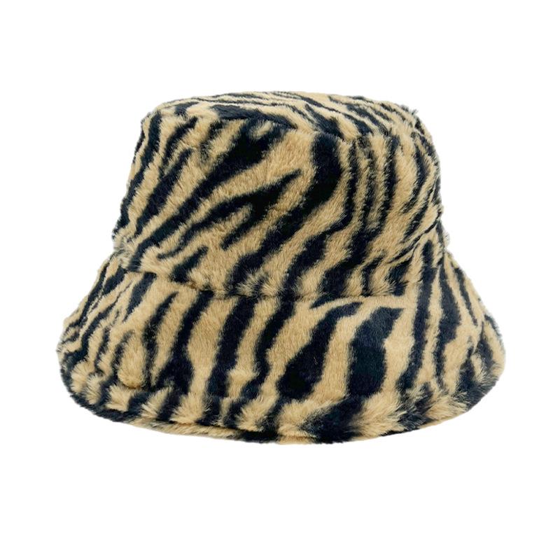 2023 Autumn/Winter Tiger Stripe Faux Rabbit Fur Bucket Hat - Women's Plush Basin Hat & Men's Fashionable Warm Hat