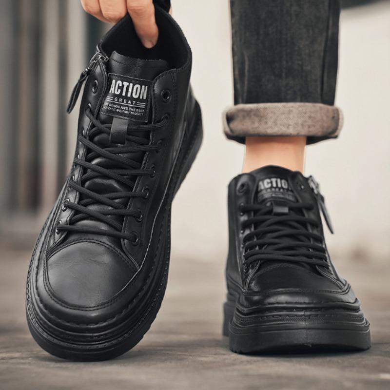 Fashion New Men Leather Boots Spring Comfortable Soft Sole High Top Work Shoes Classic Business Casual Ankle Boots Sneakers Botas Hombre