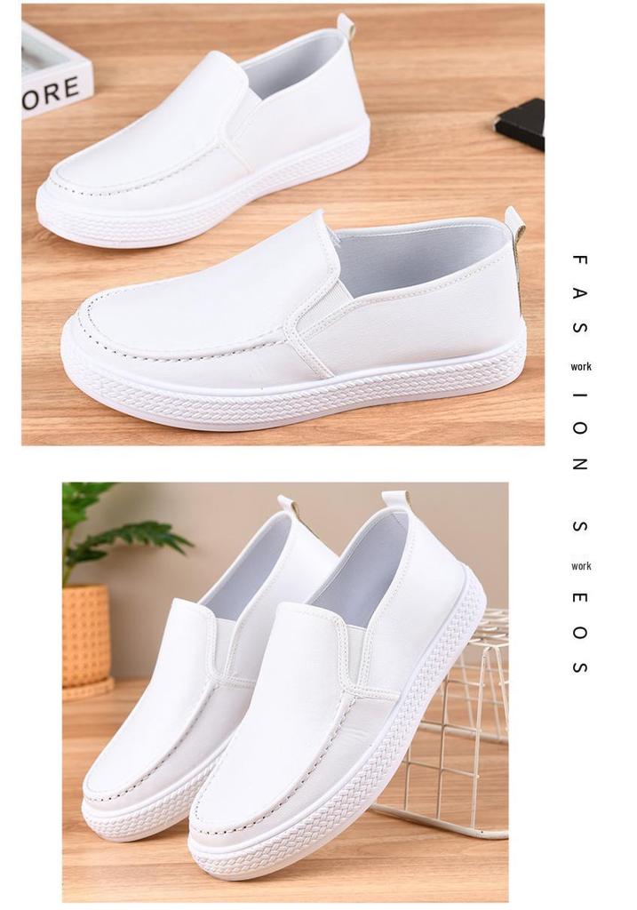 White Men's Slip-Resistant Waterproof Leather Nursing Shoes for Students