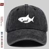 Shark Print Washed Baseball Cap Adjustable Cotton Outdoor Sun Hat for Unisex Women