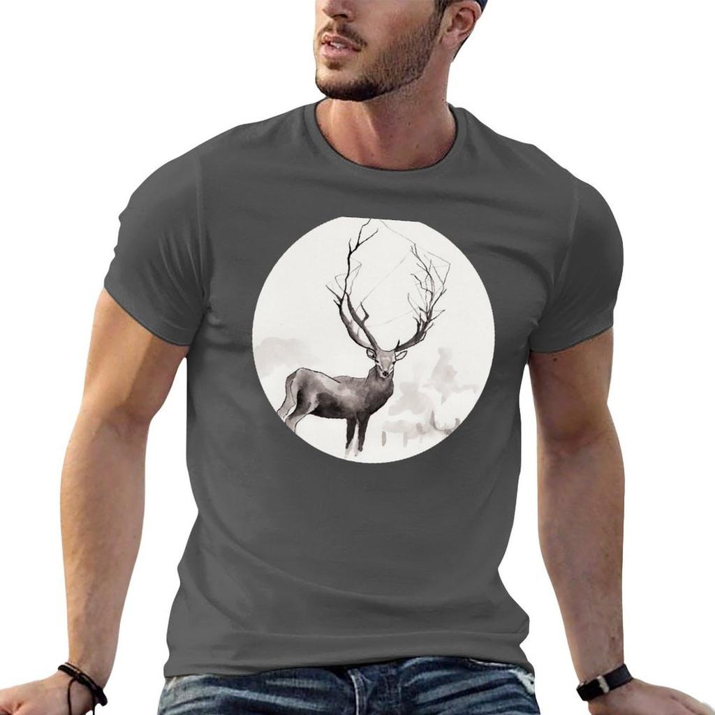 Art Illustration Deer In the Fog TShirt T Shirts for Unisex Cotton Soft Unisex T Shirts High Quality Luxury Brand TShirt