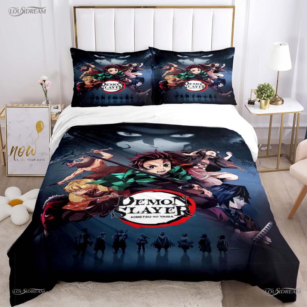 Casal Anime Demon Slayer Alle Staffeln Bettbezug Steppdecke Bettwäsche-Sets Weiche Steppdecke und Kissenbezüge Einzel-/Doppel-/Queen-/King-Größe