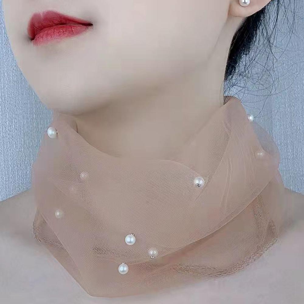 Fake Pearl Pendant Organza Neck Collar Chiffon Scarves Print Shiny Variety Loop Scarf New Bandana Headband Clothing Accessories