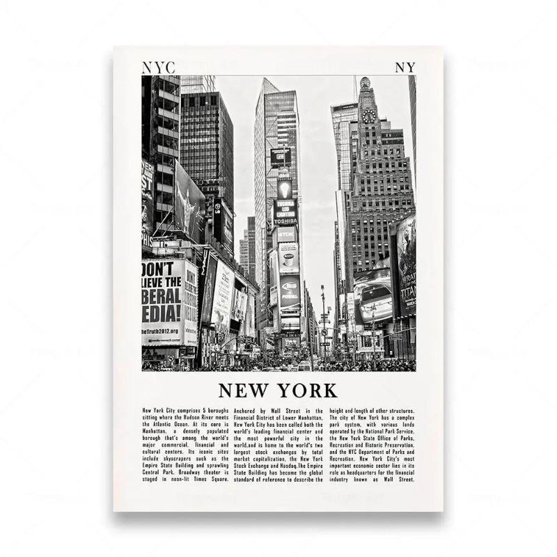 Modern Retro Black White New York City Map Wall Art HD Canvas Print for Living Room Bedroom Decor Stylish Urban Landscape Pos