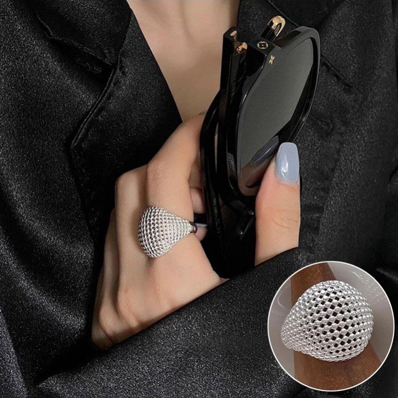 Korean Style S925 Silver-Plated Water Drop Crossover Open Ring – Women's Retro Fashion for Index Finger