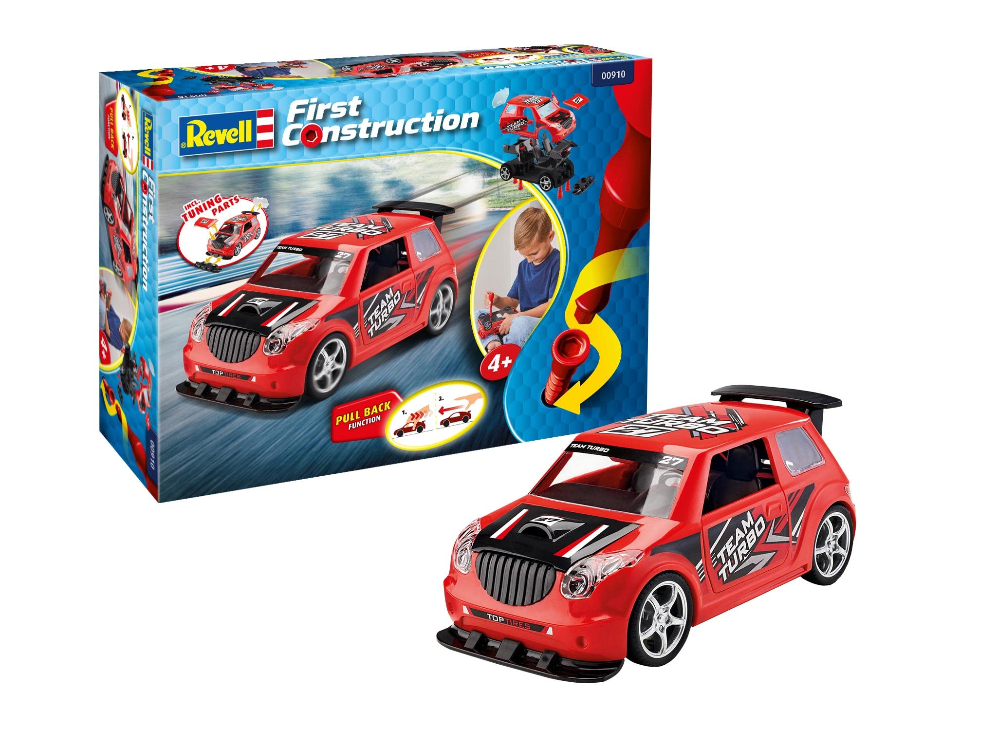 

German Revell 1/20 scale Junior Kit Series Pullback Rally Car Red Pre-Colored Plastic Model 00910