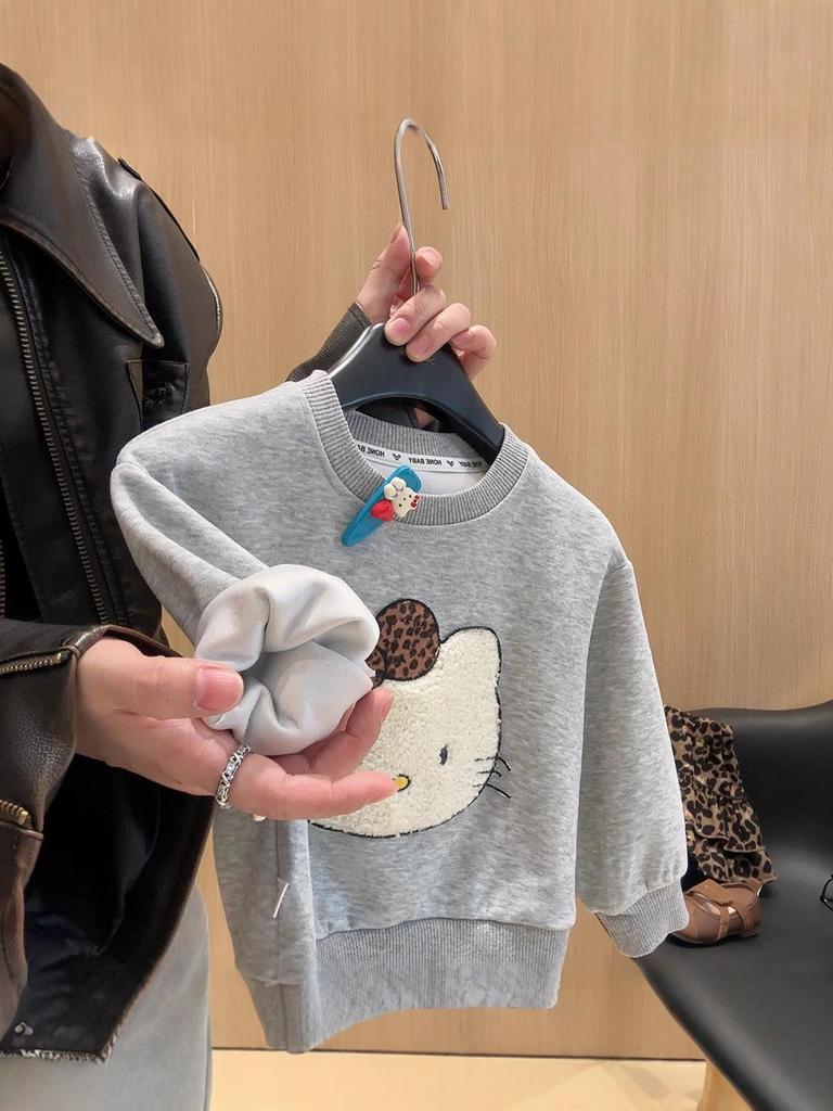 Girls' Autumn Sweatshirt Dress Set: 3D Cartoon Top & Leopard Skirt Two-Piece