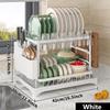 2 Tier Dish Racks for Kitchen Counter Dish Drying Rack with Dish Drainer Durable Stainless Steel Dish Rack Drain Set