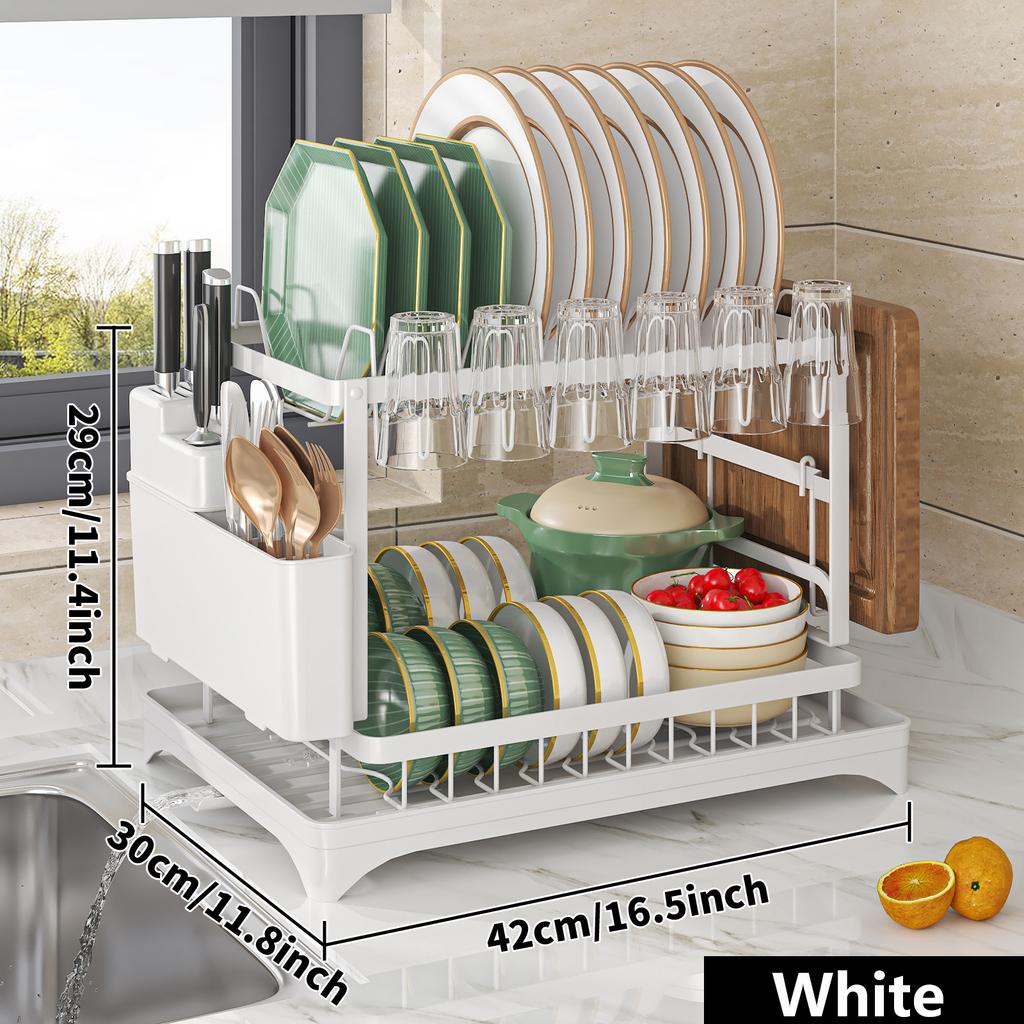 2 Tier Dish Racks for Kitchen Counter Dish Drying Rack with Dish Drainer Durable Stainless Steel Dish Rack Drain Set