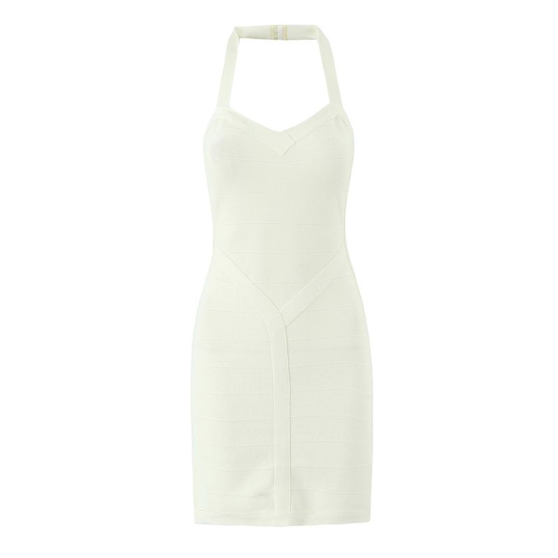 Soft Light Clear Summer House Same Style Pure Desire Style High Sense Sexy Hanging Neck Backless Waist Girdle Sheath Knitted Dress