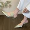 Fashion Elegant Flower Women Slippers Pointed Toe Shallow Sexy Mid Heels Shoes Fashion Pumps 2025 Trend Spring Dress Mujer De Zapatillas