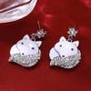 Christmas Pendant Earrings Cute Snowman Reindeer Rhinestone Alloy Earring Set Women