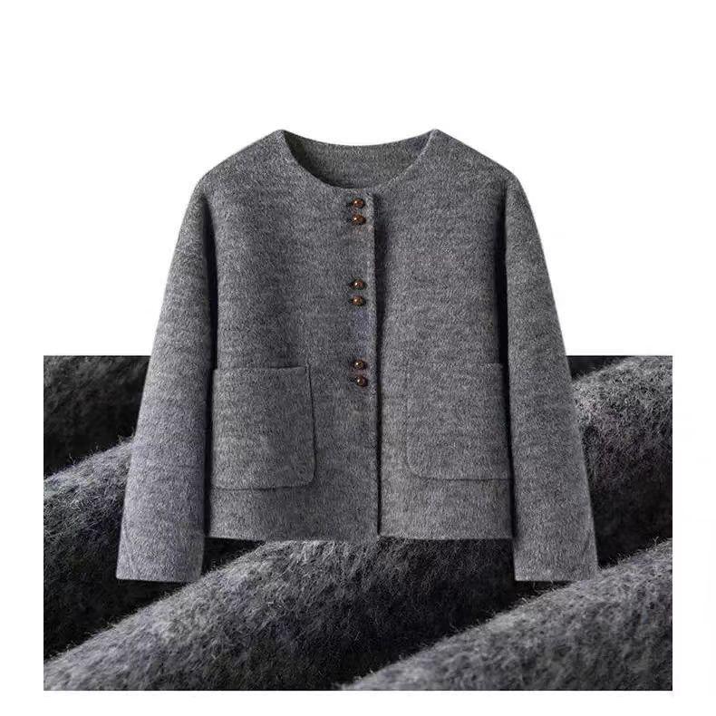 2025 New Korean Style Women's Short Wool Coat: Double-Sided Fragrance Style with Round Neck