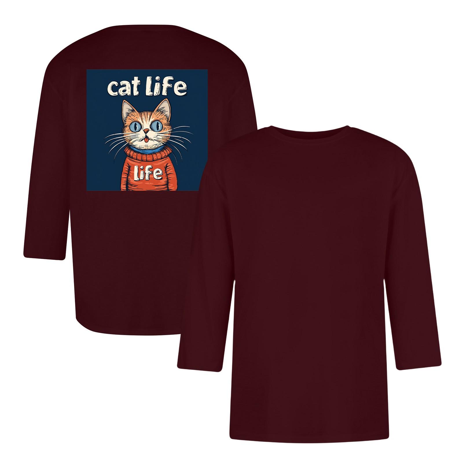 

Мужская повседневная и модная футболка с принтом, с круглым вырезом и рукавом три четверти S винный