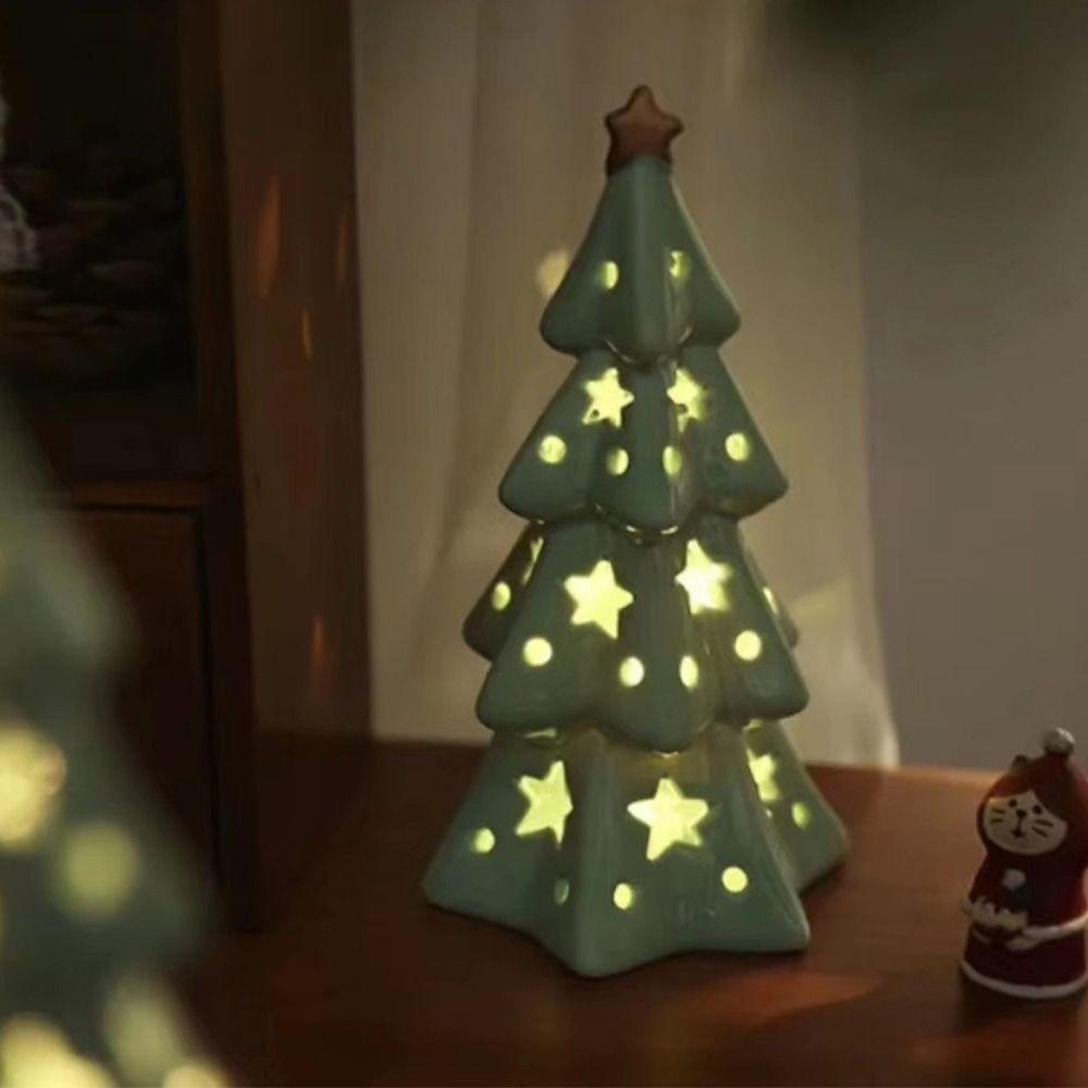 Ceramic Atmosphere Light Cute Projector Lamp Micro Landscape Model Christmas Tree Statue  Kids