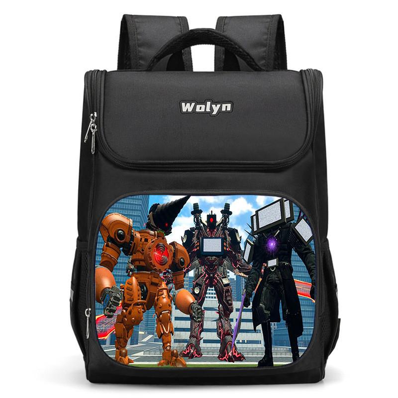 Trendy Nylon Student Backpack With Titan Monitoring Man Design For School Use