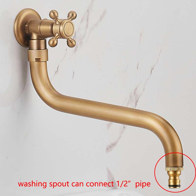 Single Cold  Longer Faucet Spout 360 Swivel Faucet Outdoor Mop Faucet Antique Brushed Solid Brass Washing Machine Tap Kmmoun
