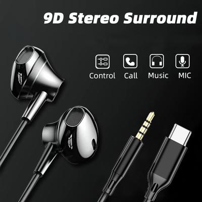 USB Typ C Kabelgebundenes Headset 9D HiFi Surround Stereo Mit Lautstärkeregelung Mikrofon 3,5mm Kabelgebundene Ohrhörer Für PC Laptop Smartphone