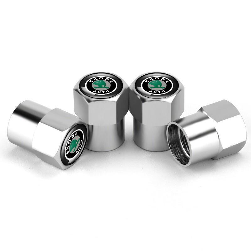 JKFB8 New Sports Aluminum Wheels Tire Valve Caps For Skoda Kylaq Elroq Octavia Enyaq Kamiq Scala Rapid Superb Karoq Fabia Accessories