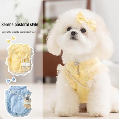 Bolso bandolera estilo pastoral de primavera/verano para perros y gatos pequeños/medianos - Conjunto para mascotas estilo osito de peluche de dos patas