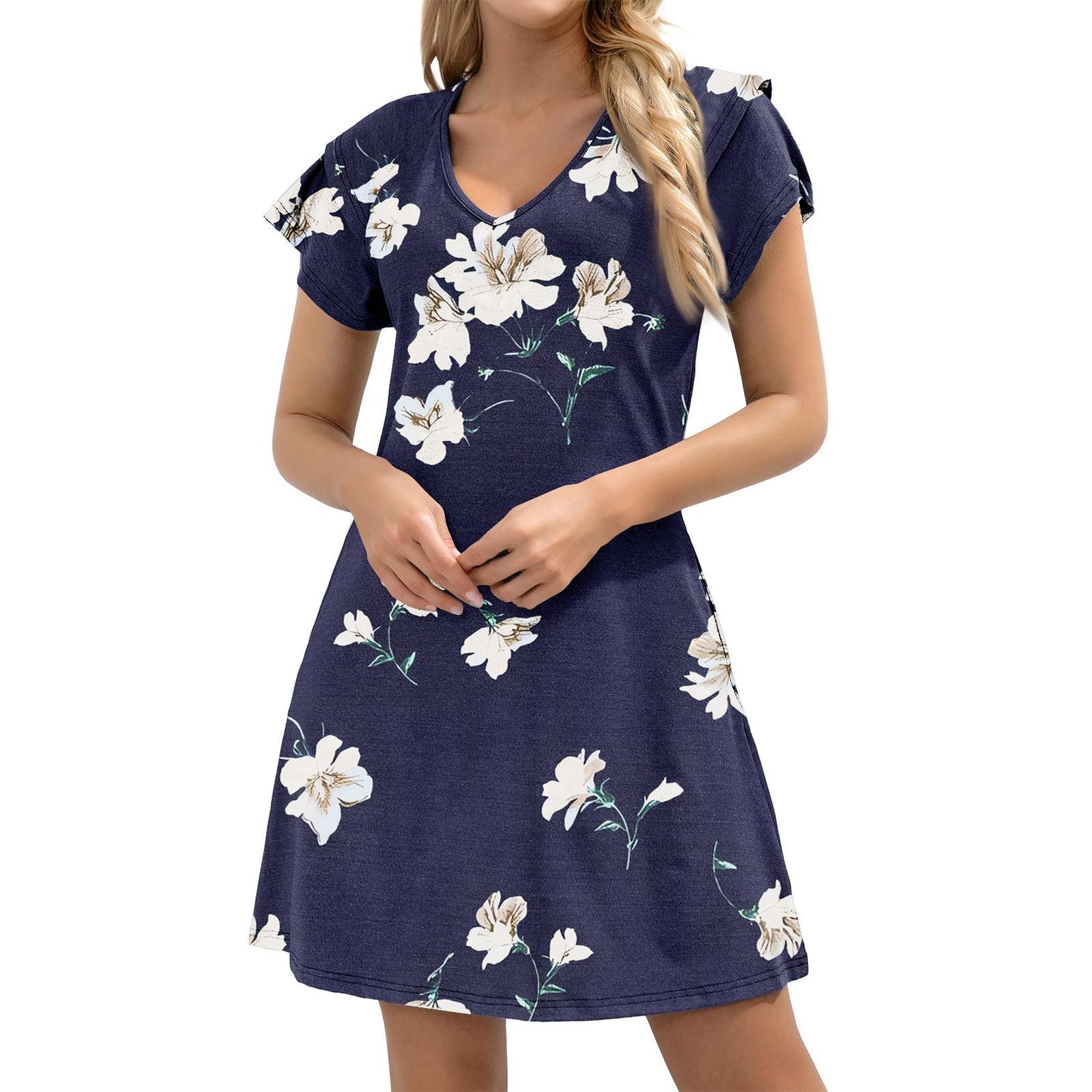 

Женское повседневное платье А-силуэта с V-образным вырезом и короткими оборками по краю, платье с карманами на манжетах L