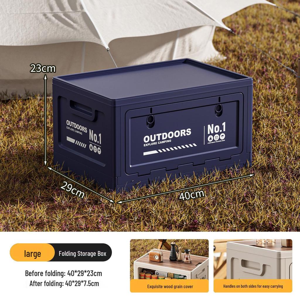 Extra Large Outdoor Storage Box: Side-Opening, Wood Lid, Foldable Camping & Car Trunk Organizer