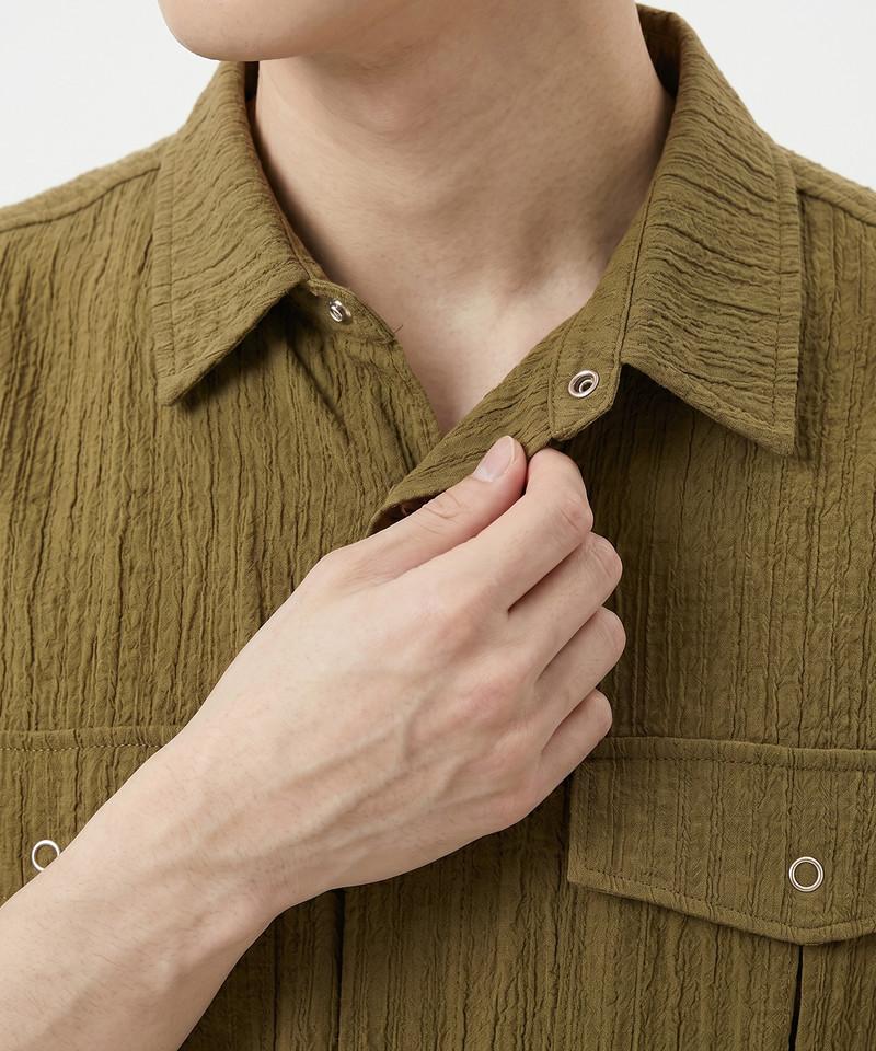 UNDEROFF Wrinkle Crop Pocket Short Sleeve Shirt Khaki