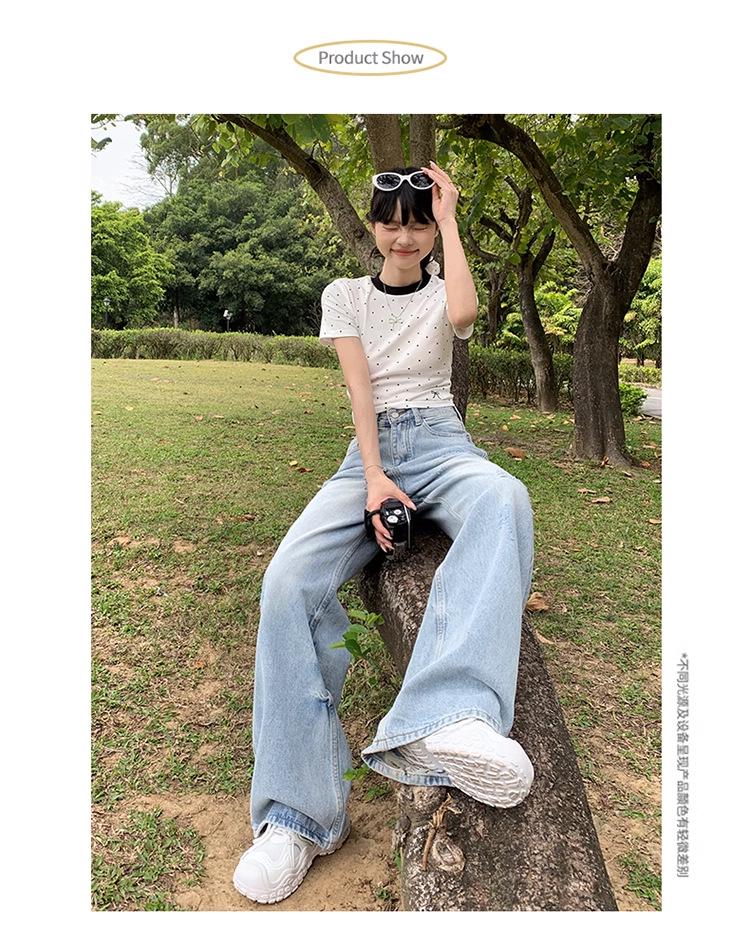 Spring/Summer 2024 Light Ripped High-Waist Wide-Leg Jeans for Women