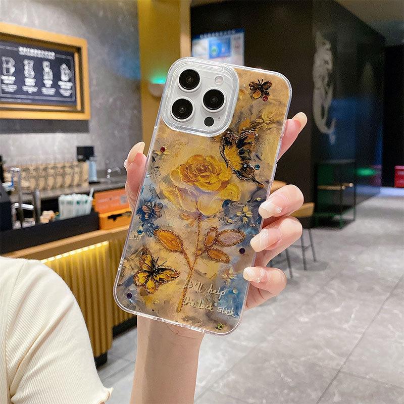 

For IPhone 15 Phone Case, Also Known As The Same Yellow Rose, 13 for Apple, 14 Feather Veil, 12 Fairy, 11 Large Hole Feather Veil For iPhone 17PROMAX