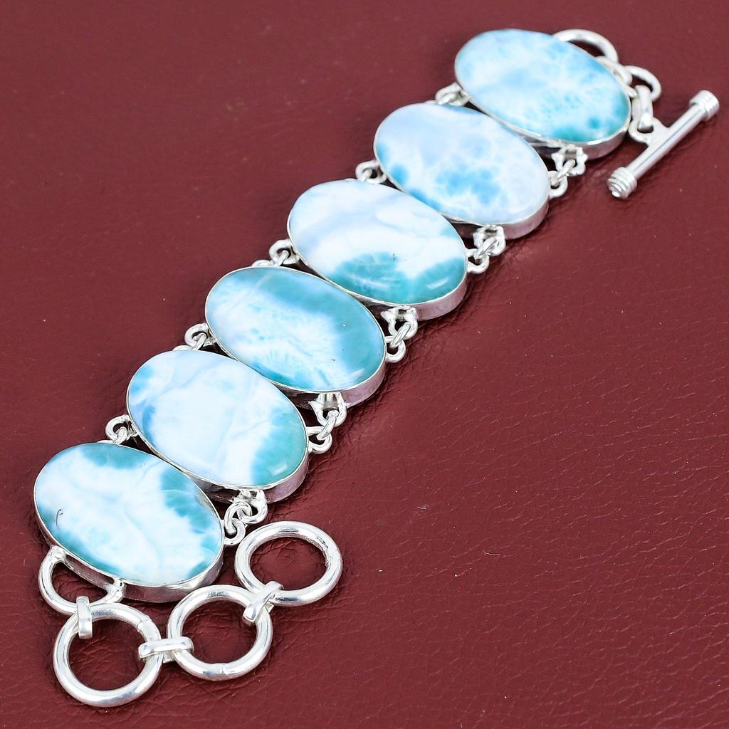 Larimar Bracelet Natural Gemstone Bracelet 925 Sterling Silver Bracelet Adjustable Chain Bracelet Decent Jewelry Handmade Bracelet for Gifts