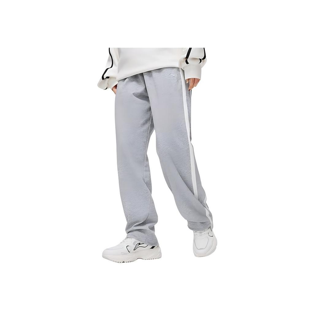 Li Ning Sports Fashion Series Color Block Loose Straight Leg Sports Pants Women Bottoms Flower-Gray AKLT668-1