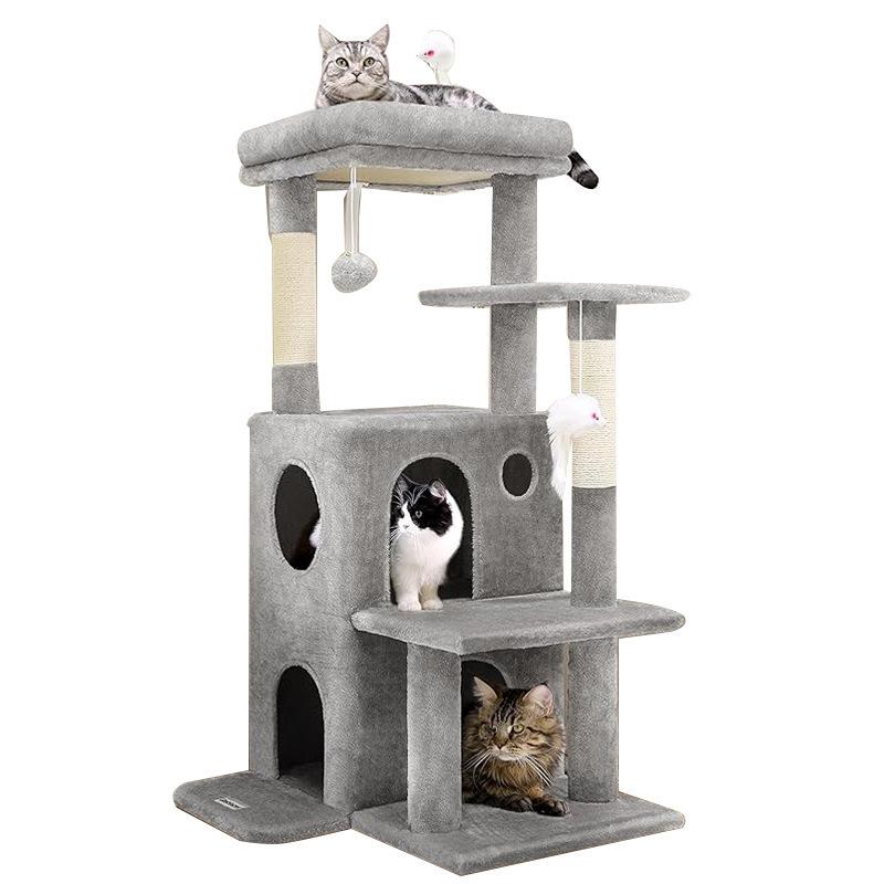Double-Layer Cat Bed with Large Cat Tree Climbing Tower and Jumping Platform with Sisal Posts for Large Cats (Gray,Double cat nest cat ) серый