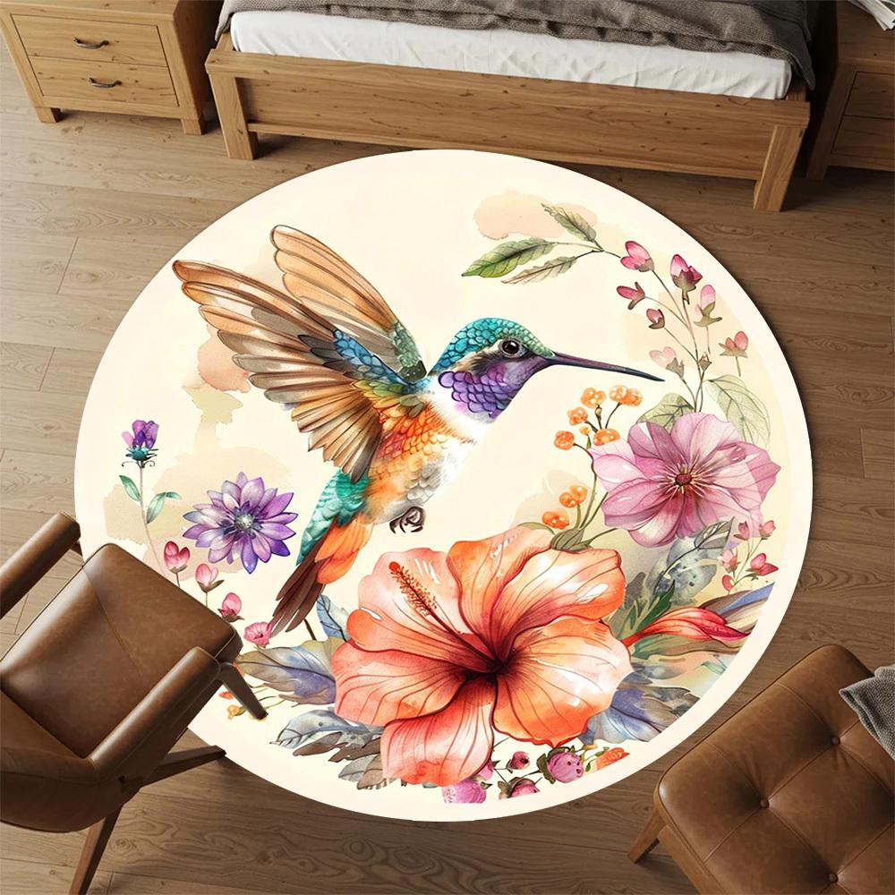1pc Hummingbird Flowers Round Chair mat office Area Rug - Non-Slip, Floor Mat for Office, Bedroom, Ideal home decor gift c0112148
