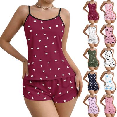 Weiches 2-teiliges Pyjama-Set für Damen, ärmellose Shorts, Loungewear-Sets, Pyjamas, Nachtwäsche