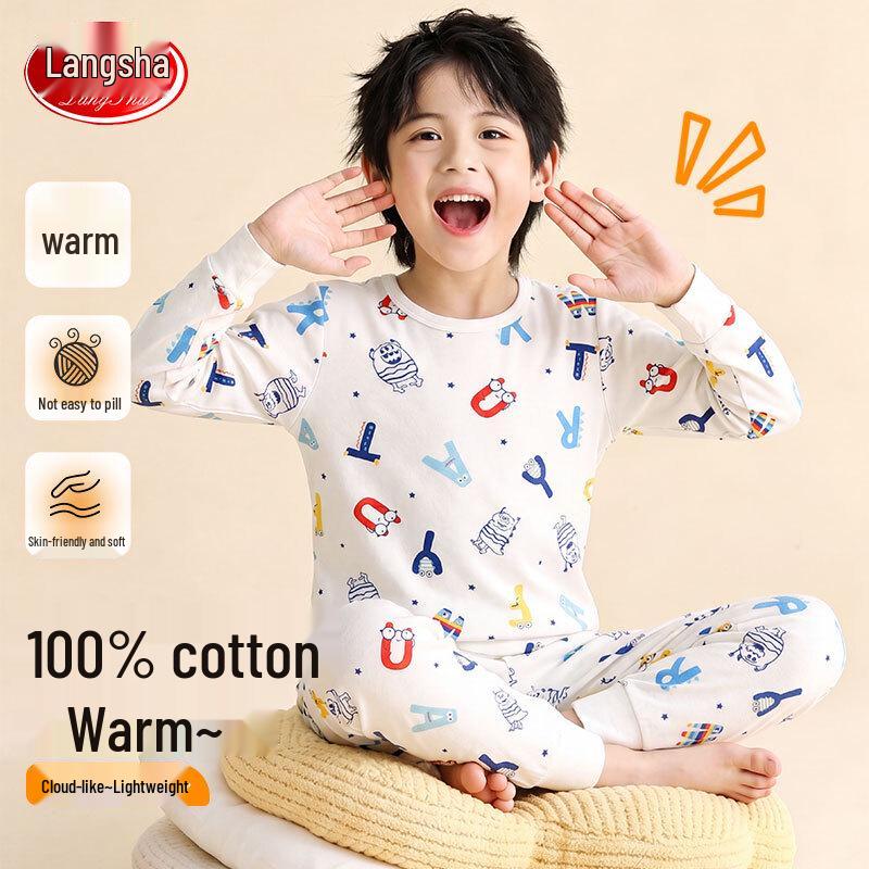 LANGSHA Boys' Antibacterial Cotton Thermal Underwear Set