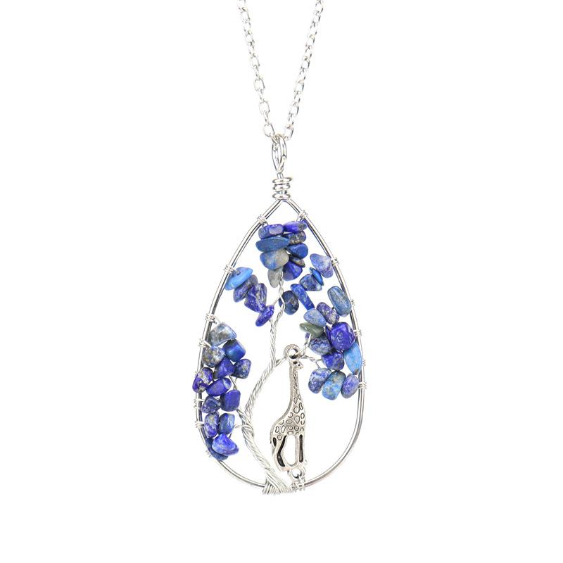 Handmade Copper Wire Wound Natural Gravel Crystal Giraffe Life Tree Fortune Tree Necklace N53