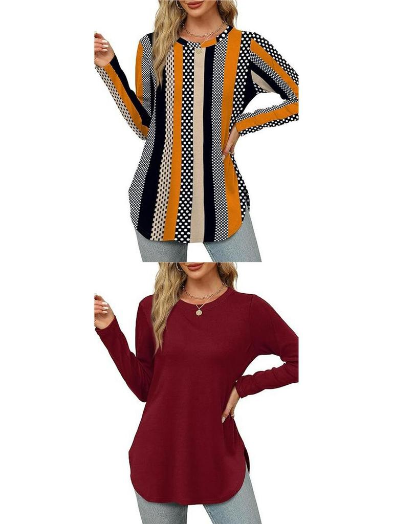 Autumn Women's Solid Long Sleeve Round Neck Loose Casual Top