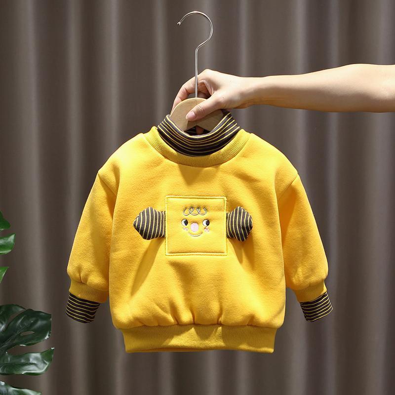 

2025 Новая толстовка для мальчиков с флисовой подкладкой и полувысоким воротником: Трендовый осенне-зимний топ для младенцев и малышей жёлтый