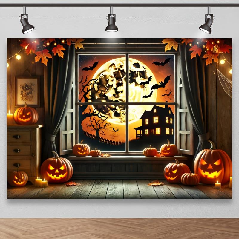 Pumpkin Lantern and Haunted House Photography Background - This warm and scary Halloween photography background 180X110
