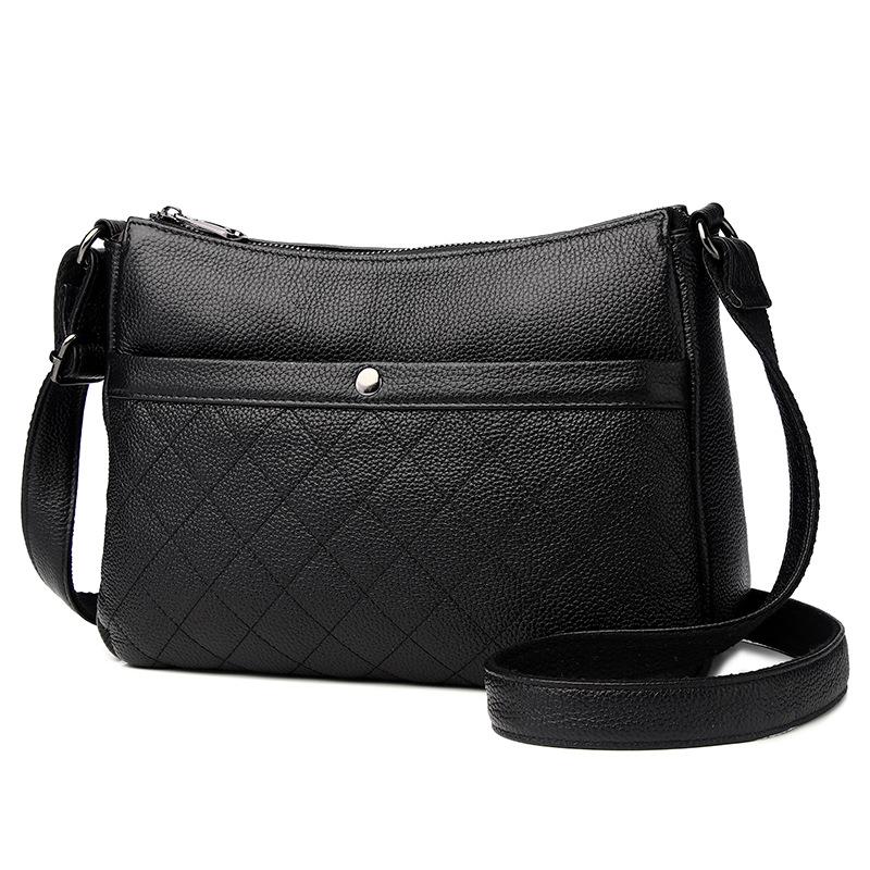 

Кожаная сумка-мессенджер женская ромбовидная женская сумка из коровьей кожи первого слоя для женщин среднего возраста многослойная мягкая кожаная сумка через плечо для мам чёрный
