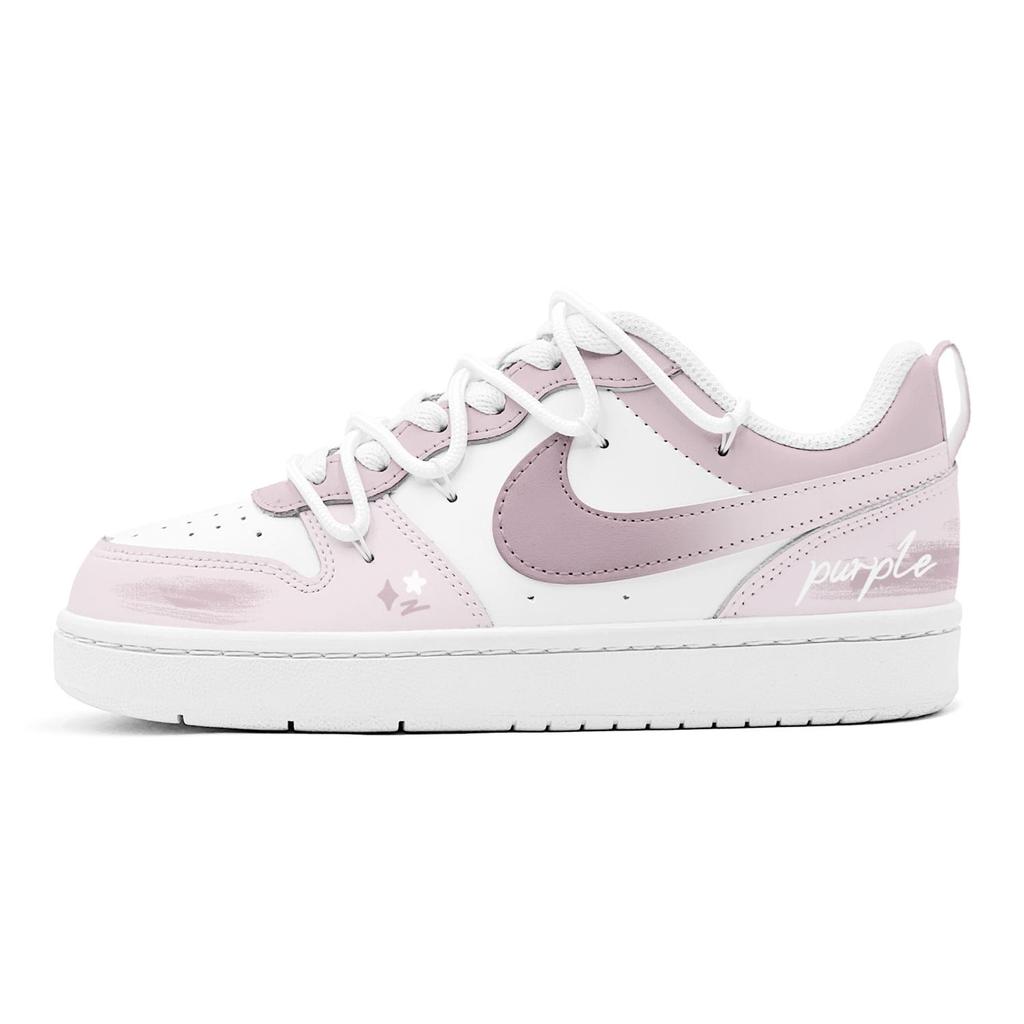 Nike Court Borough GS Couple's, Pink Love Starry, Comfortable Versatile, Fashion Individual Low top Skateboard Shoes BQ5448-100(TeamS2-S-BOX)