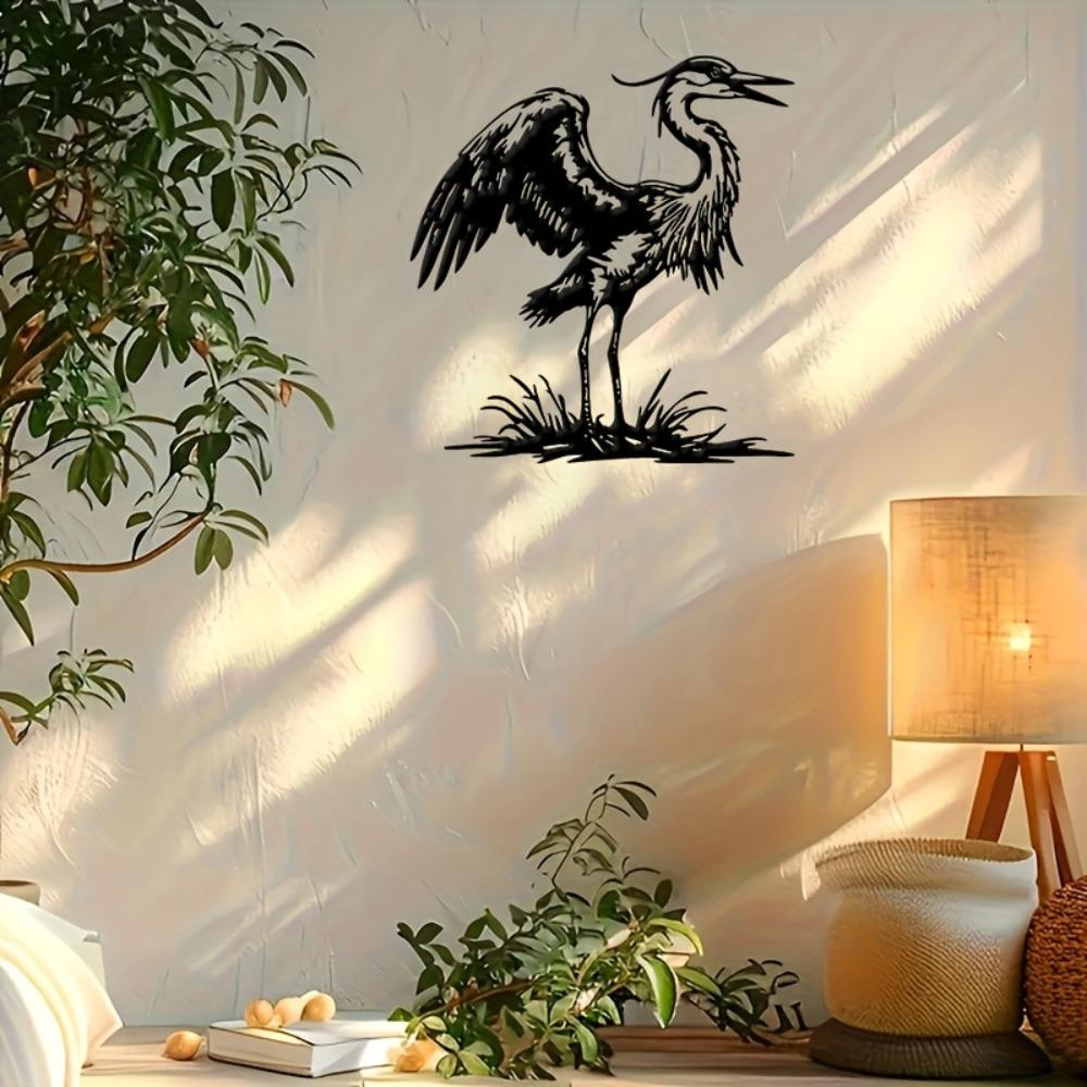 Great Blue Heron Metal Wall Art, Black Standing Sculpture for Outdoor Patio Living Room Decor, Birthday Gift