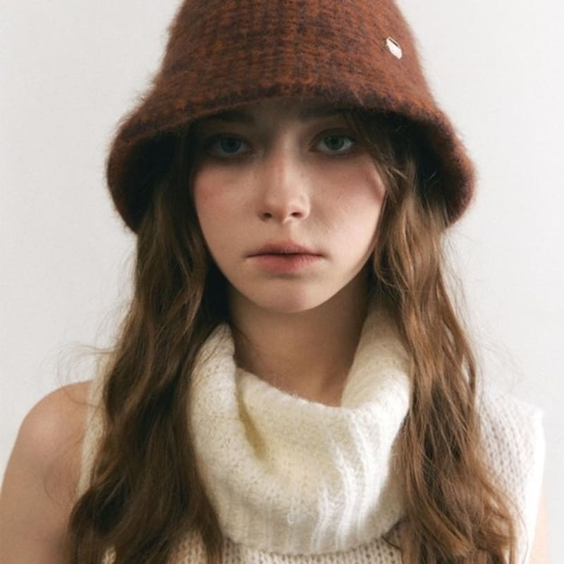 

ACCLET Шляпа-ведро из ангорской шерсти в гусиную лапку H017_ОРАНЖЕВЫЙ orange