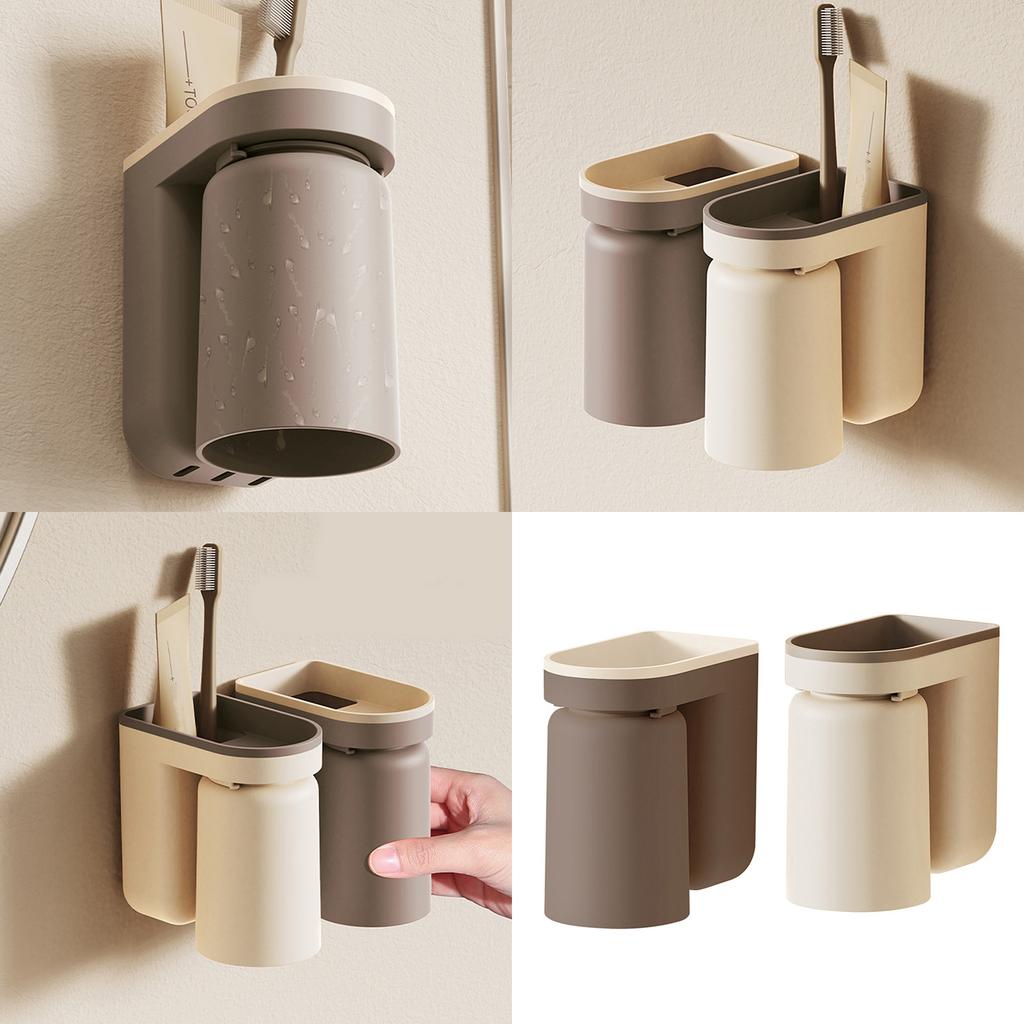 Wall Mounted Toothbrush Holder with Self-Adhesive Design No Drilling Bathroom Organizers for Bathroom and Kitchen Use