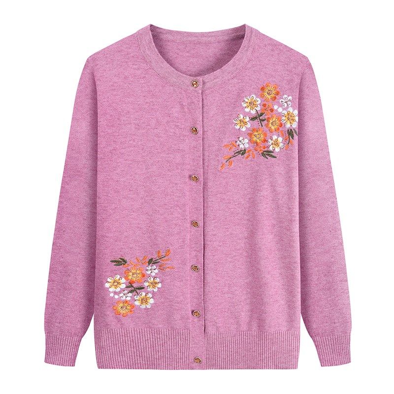 

Spring Autumn Women s thin Knit Cardigan Loose Fit Round Neck Printed Knit Cardigan M світло-фіолетового кольору